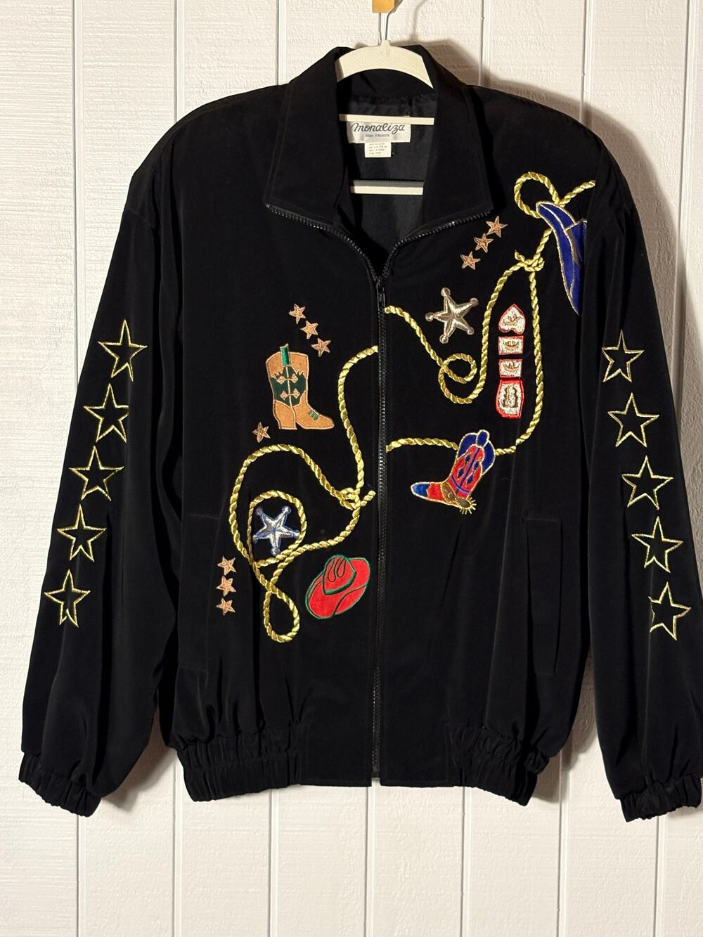 Vintage 80s 90s Monaliza Western Cowgirl Embroidered Bomber Jacket Rodeo OS